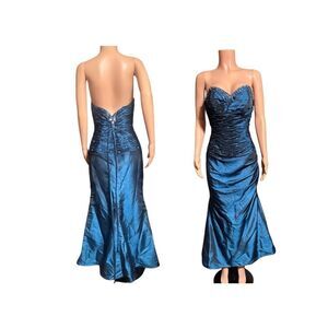 J&J Strapless long blue dress with beading and corset 10/M